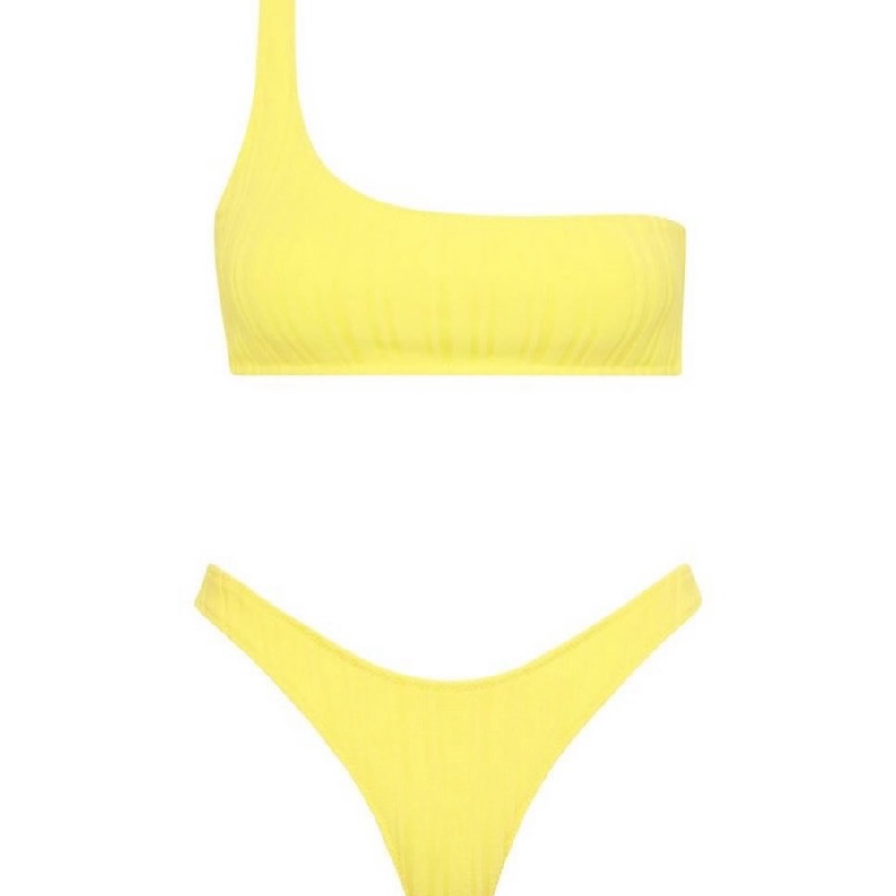 Yellow One-Shoulder Triangl Bikini Set